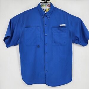 Columbia Shirt Mens XL PFG Vented Fishing Omni Shade Button Blue FLAWS